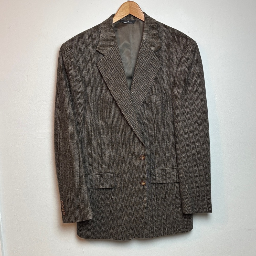 VTG Chaps by Ralph‎ Lauren Men’s Tweed Wool Blazer Jacket Brown Herringbone 44R